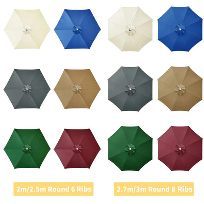 Universal Replacement Patio Umbrella Canopy – Waterproof Sunshade Cover for Garden Parasol (2m/2.5m/2.7m/3m, 6 & 8 Ribs)