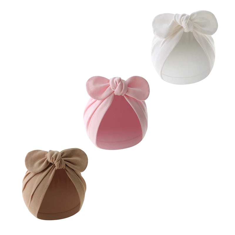 Cute Bunny Ears Baby Turban Hat – Solid Color Soft Cotton Beanie for Infant Girls & Boys, Toddler Bonnet Headwrap