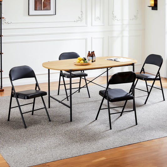Leather Padded Folding Chairs – 4 Pack Sturdy Metal Rocking Dining Chairs for Living Room, Outdoor & Office