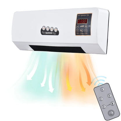 2-in-1 Wall-Mounted Heater & Fan – 1800W Electric Space Heater with Cooling Fan and Remote for Home & Dorm