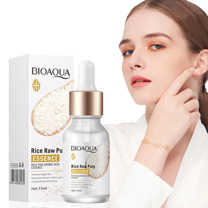 BIOAQUA Rice Raw Pulp Serum – Hydrating, Whitening & Anti-Wrinkle Face Essence with Hyaluronic Acid
