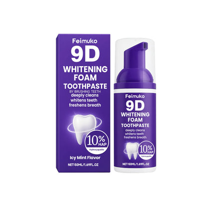 9D Purple Teeth Whitening Foam Toothpaste - 10% Hydroxyapatite, Fresh Breath, and Stain-Removing Oral Care for Travel