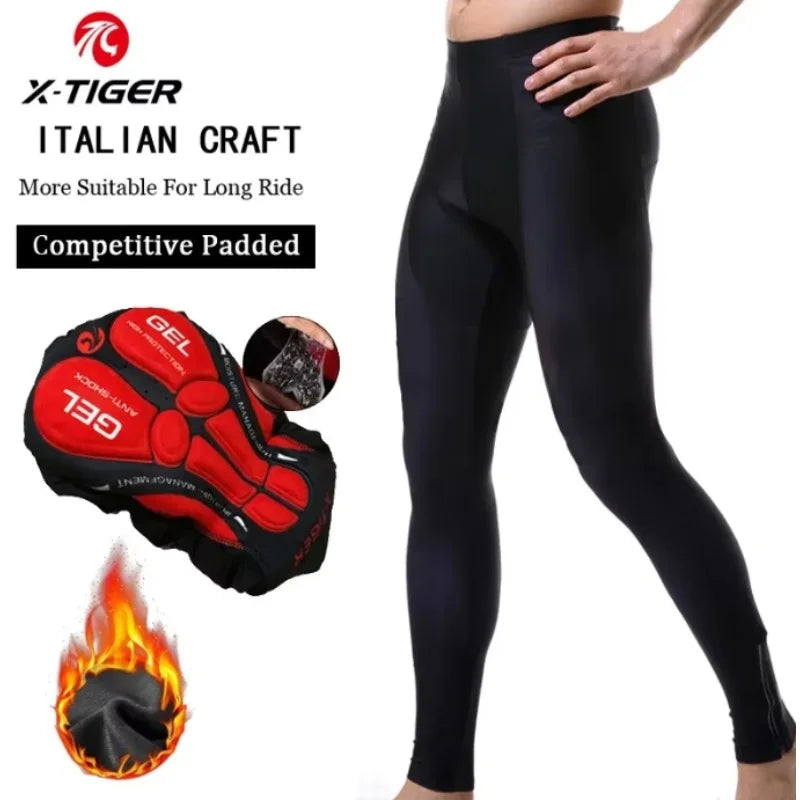 X-TIGER Thermal Winter Cycling Bib Pants for Men with 5D Gel Padding & Back Pocket – Fleece Sports MTB & Road Bike Warm Bibs