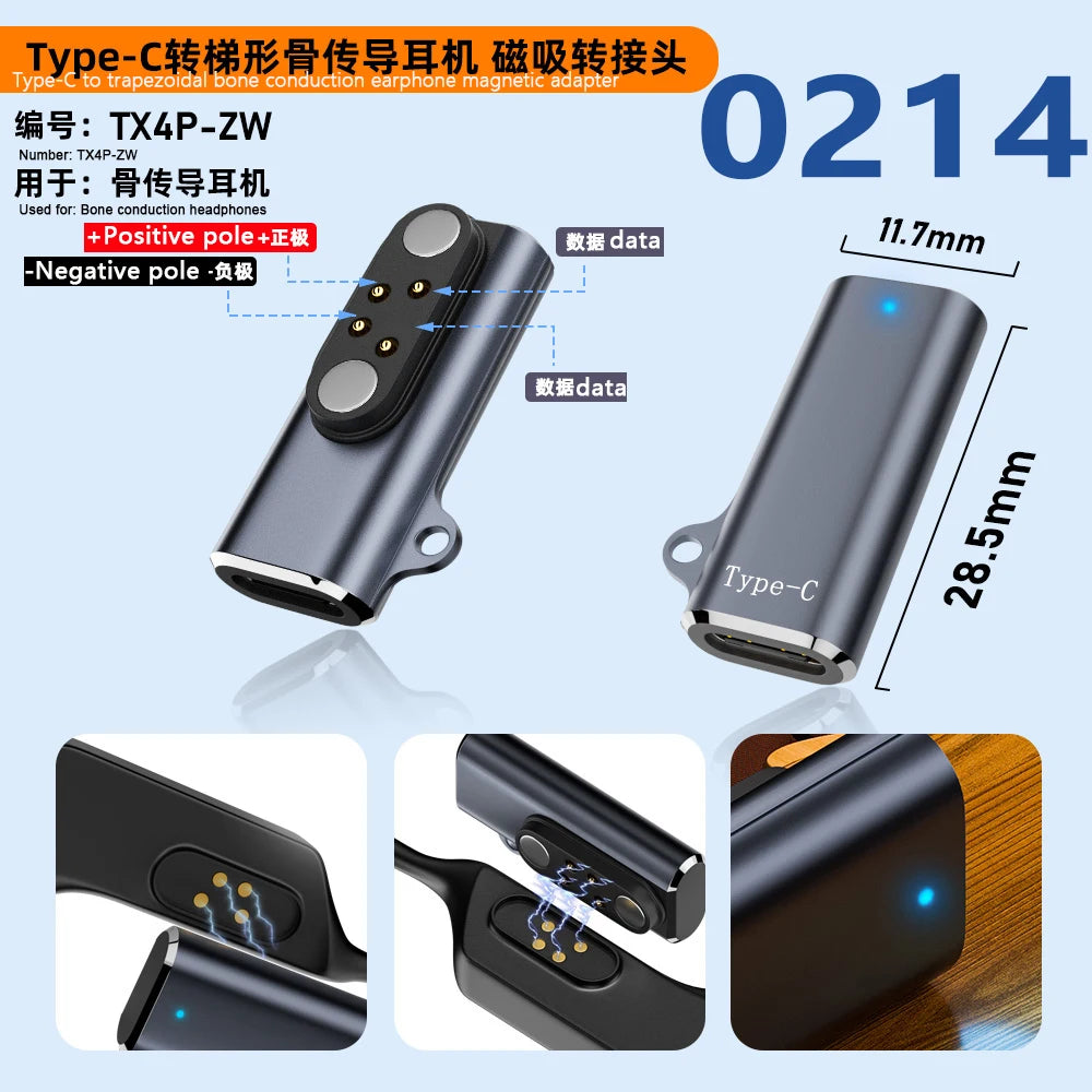 Shokz Bone Conduction Headset & Smartwatch USB-C to 7.62mm 2/4-Pin Magnetic Charging Adapter