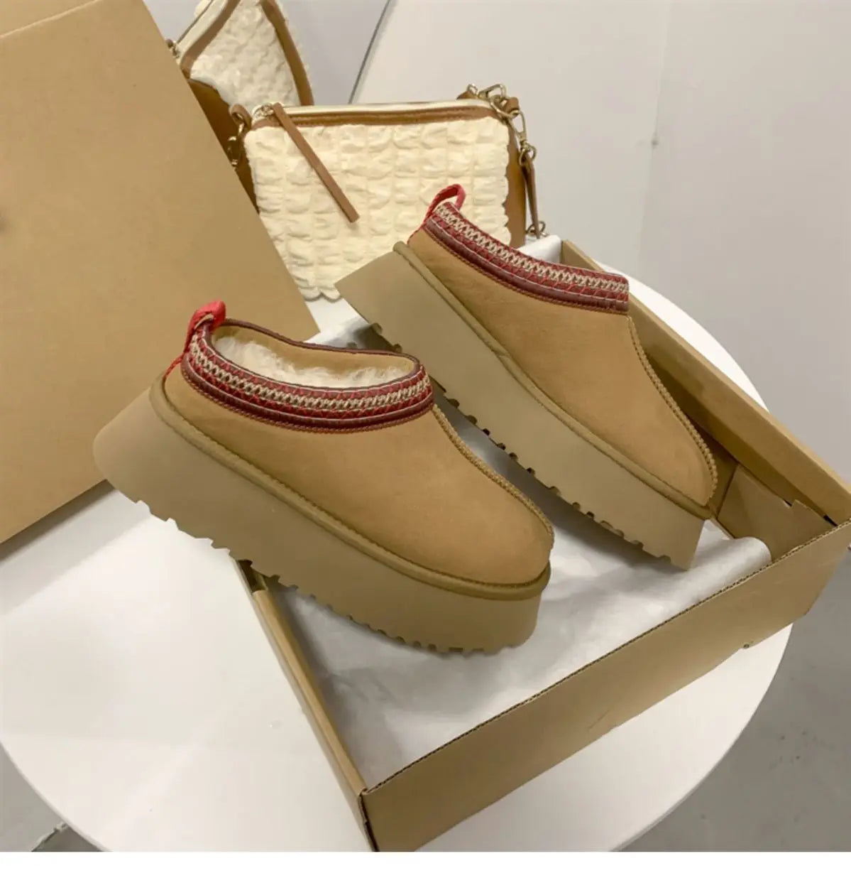 Women's Winter Snow Boots - Warm Cashmere Thick Sole Wool Lined Slip-On Cotton Shoes