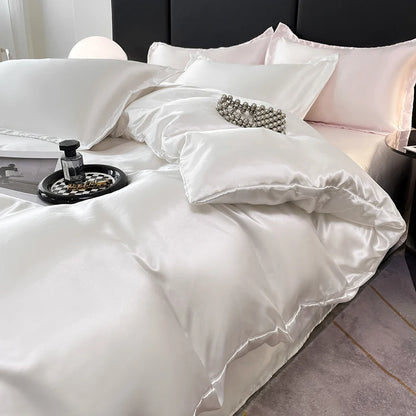 Nordic Satin Silk Bedding Set – Luxury Duvet Cover, Bed Sheet & Pillowcases for Single, Double & Couple Beds