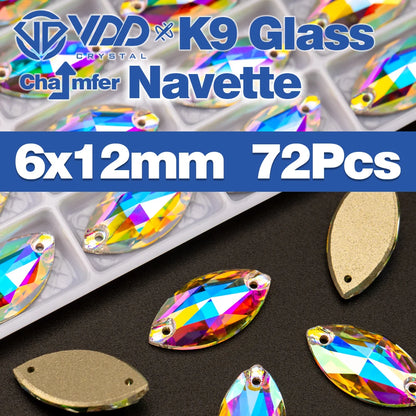 AAAAA K9 Glass Sew-On Rhinestones - AB Crystal Flatback Stones for Wedding Dress & Clothing Accessories