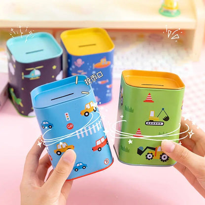 Cartoon Piggy Bank Money Box – Cute Metal Coin Holder, Rectangular Storage Box for Savings and Pens