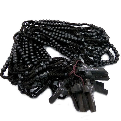 8mm Wooden Rosary Beads Necklace – Catholic Orthodox Cross Pendant, Woven Rope Prayer Chain for Men, Spiritual Gift (Black/Brown/Khaki)