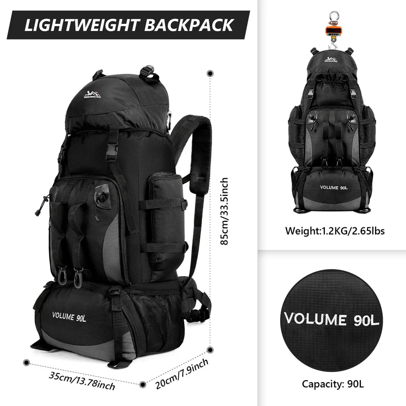 90L Waterproof Hiking & Camping Backpack - Large Capacity Outdoor Trekking Rucksack for Travel & Sports