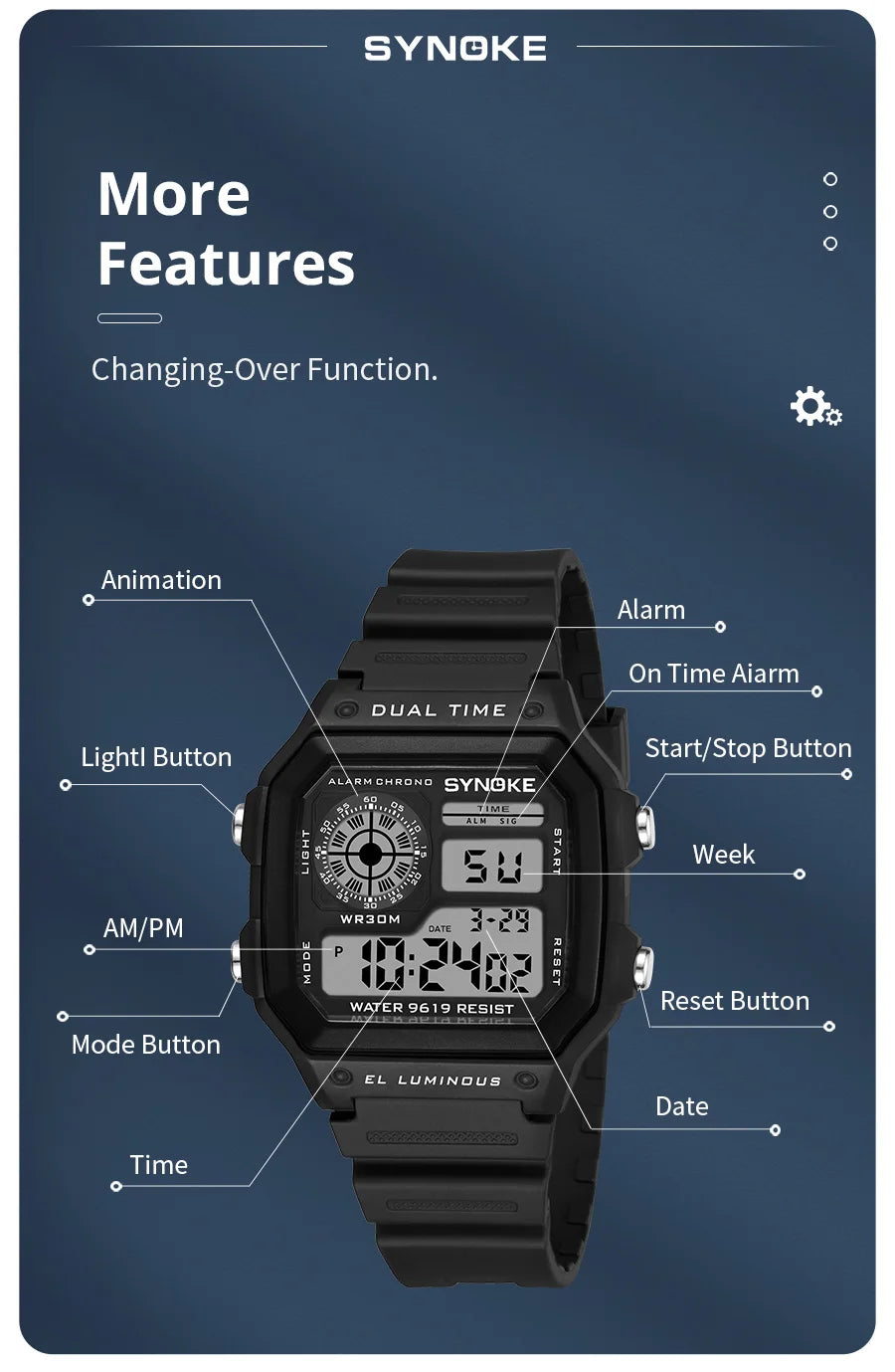 SYNOKE Men's Military Digital Sports Watch – Waterproof Luminous Chronograph Electronic Wristwatch