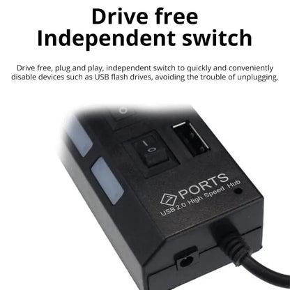 7-Port USB 2.0 Switch Extension Hub — One-to-Seven USB Splitter for PC, Laptop & Desktop