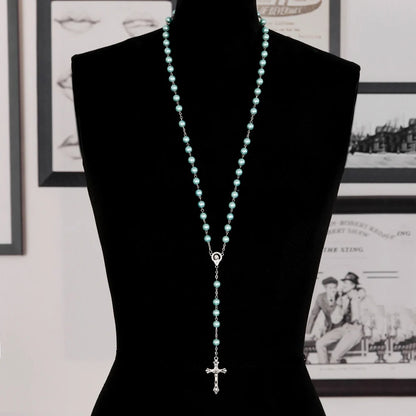 Rosary Beads Cross Necklace – Catholic Virgin Mary Pendant Chain Religious Jewelry Gift for Men & Women Prayer Charm
