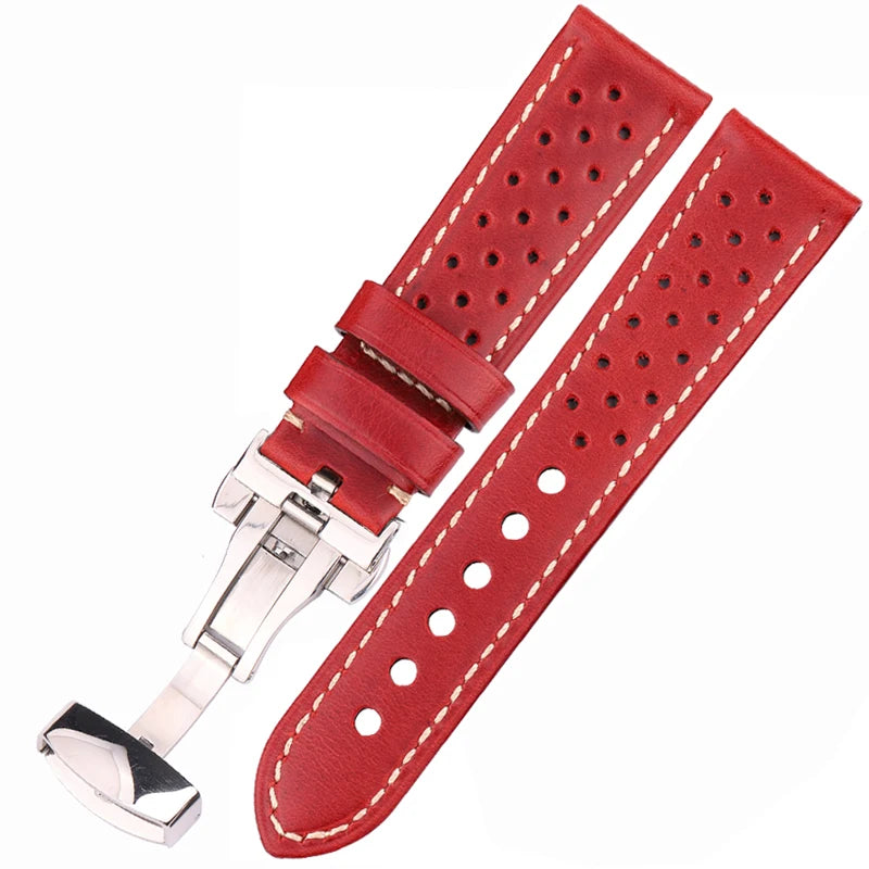 Genuine Leather Watch Band 20mm 22mm 24mm — Vintage Cowhide Strap with Deployment Clasp for Samsung Galaxy Watch 3/4