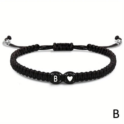 A-Z Initial Heart Bracelet - Handmade Adjustable Braided Name Jewelry Gift for Women & Men