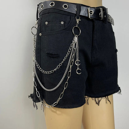 Punk Street Moon & Star Keychain – Goth Skull Rivet Waist Chain for Jeans, Unisex Rock Accessories