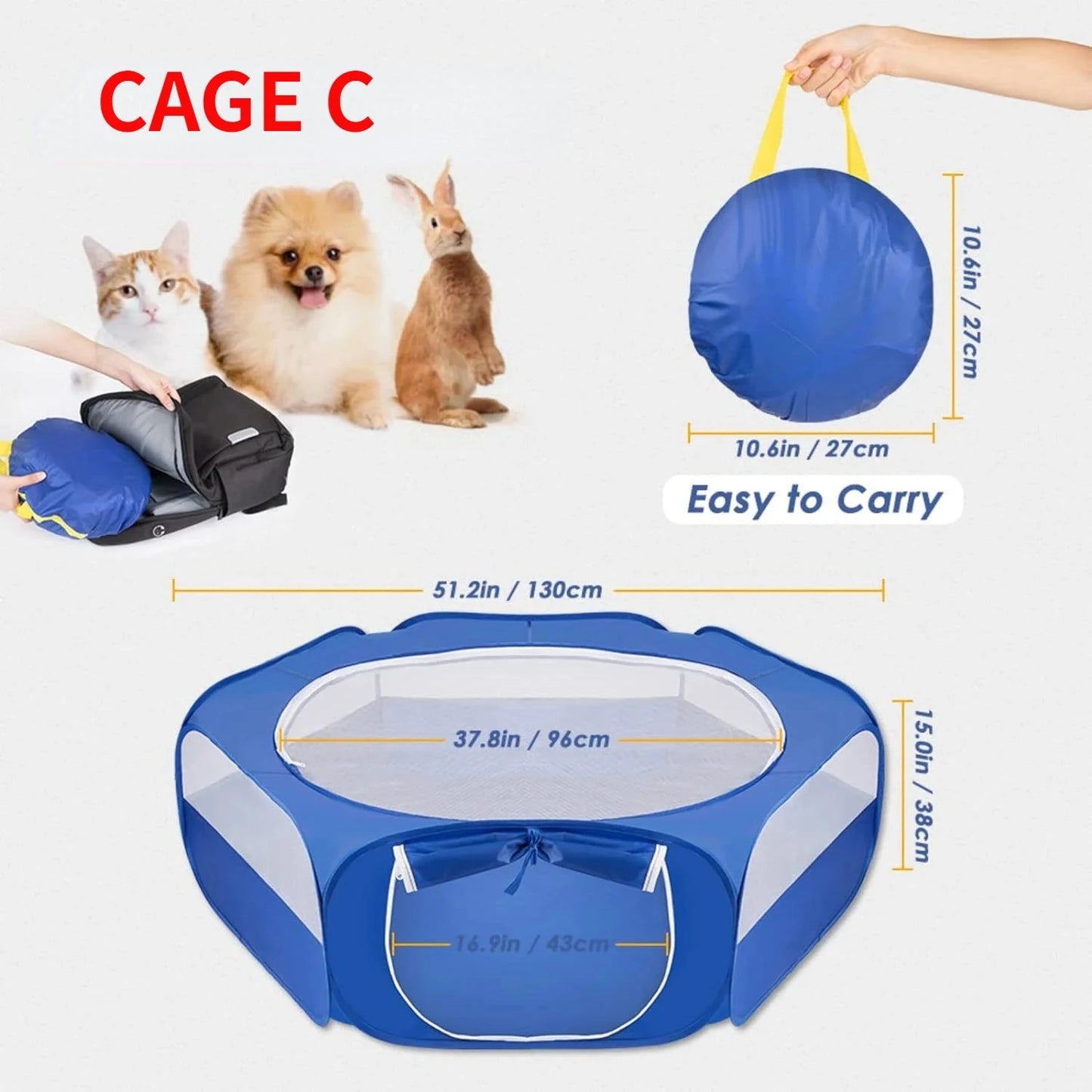 Portable Small Animal Playpen - Foldable Pet Cage with Transparent Mesh for Cats & Chickens