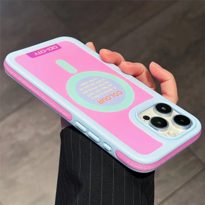 Color Clash Magnetic iPhone Case – Shockproof Bumper Cover for iPhone 13 to 17 Pro Max, Trendy Dopamine Style
