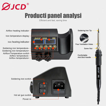 JCD 8898 2-in-1 Soldering Station 750W – Soldering Iron & Hot Air Gun for BGA SMD Phone Repair & Welding