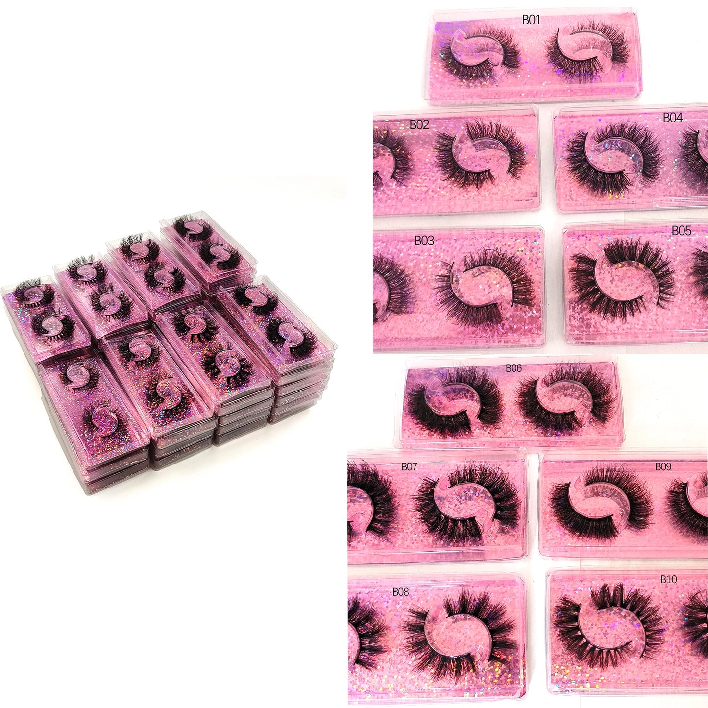 3D Faux Mink Eyelashes – Fluffy Soft Wispy Dramatic False Lashes (2 Pairs per Box, Bulk Pack 5–100 Boxes) Makeup Extension Set
