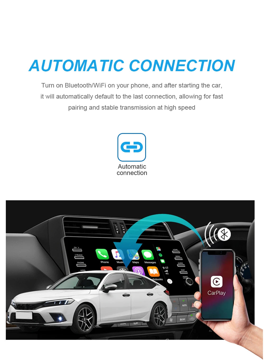 Wired to Wireless CarPlay & Android Auto Adapter – 2-in-1 Smart Box with Auto Connect for Mazda, Audi, Kia, Ford