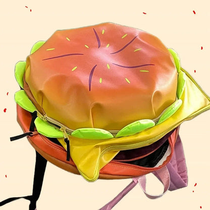 Stylish Hamburger PU Daypack Backpack – Casual Zipper Laptop Bag for Travel, Outdoor, and Unisex Use