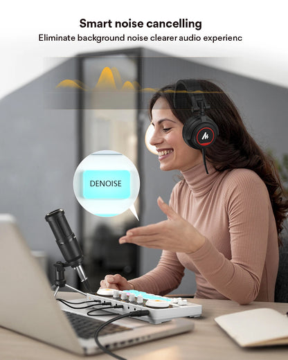 Maono AM200-S1 Microphone & Sound Card Set – MaonoCaster Audio Interface with Condenser Mic for Live Streaming, Recording on PC & Phone