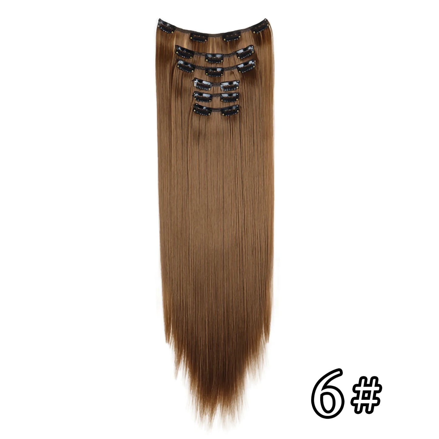 24-Inch 16 Clips-in Hair Extensions – Long Straight Synthetic Blonde & Black Hairpieces, Heat Resistant for Daily Use