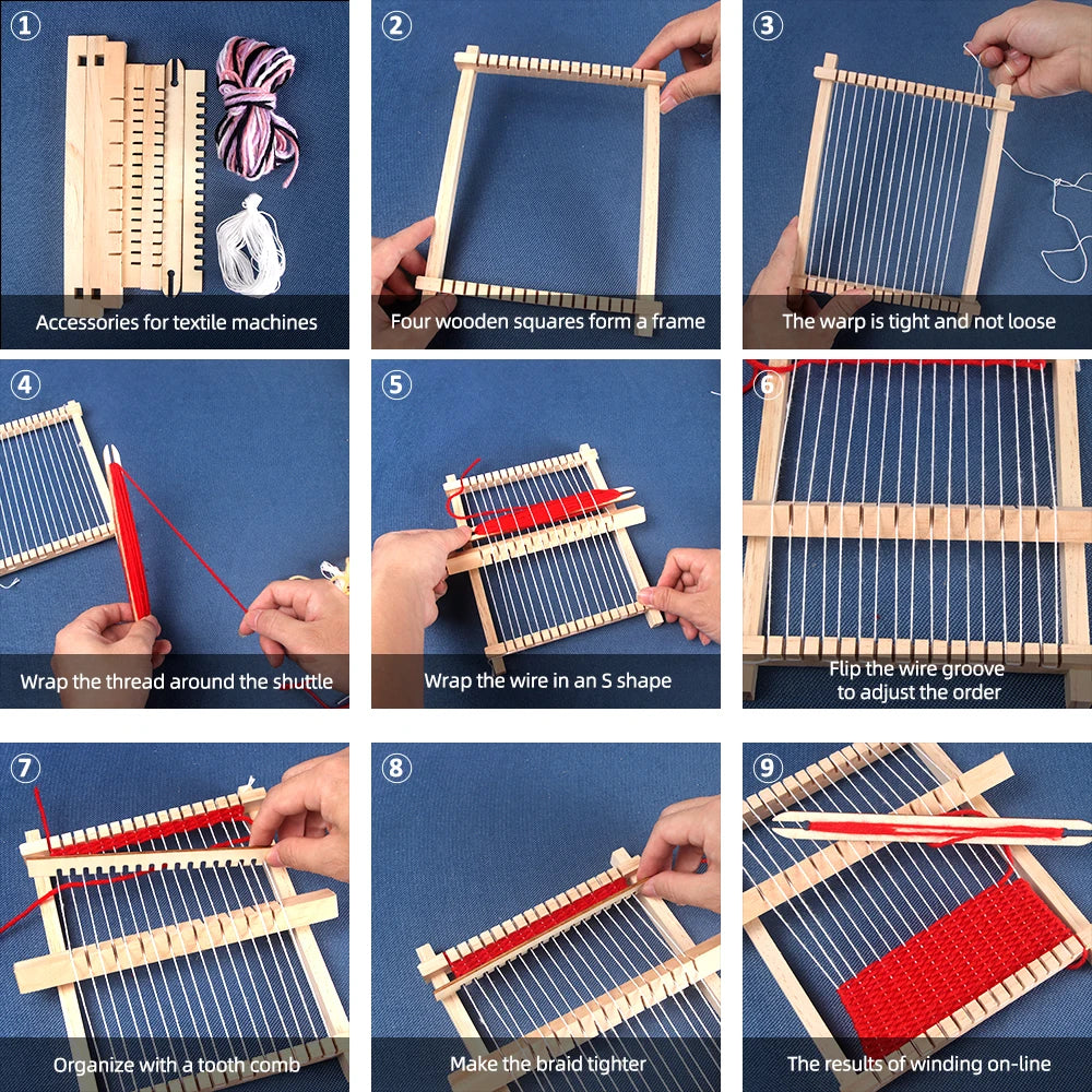 Mini Weaving Loom Frame Kit - Wooden Spinning Wheel Tapestry Loom, Perfect for Travel and Beginners - DIY Woven Set
