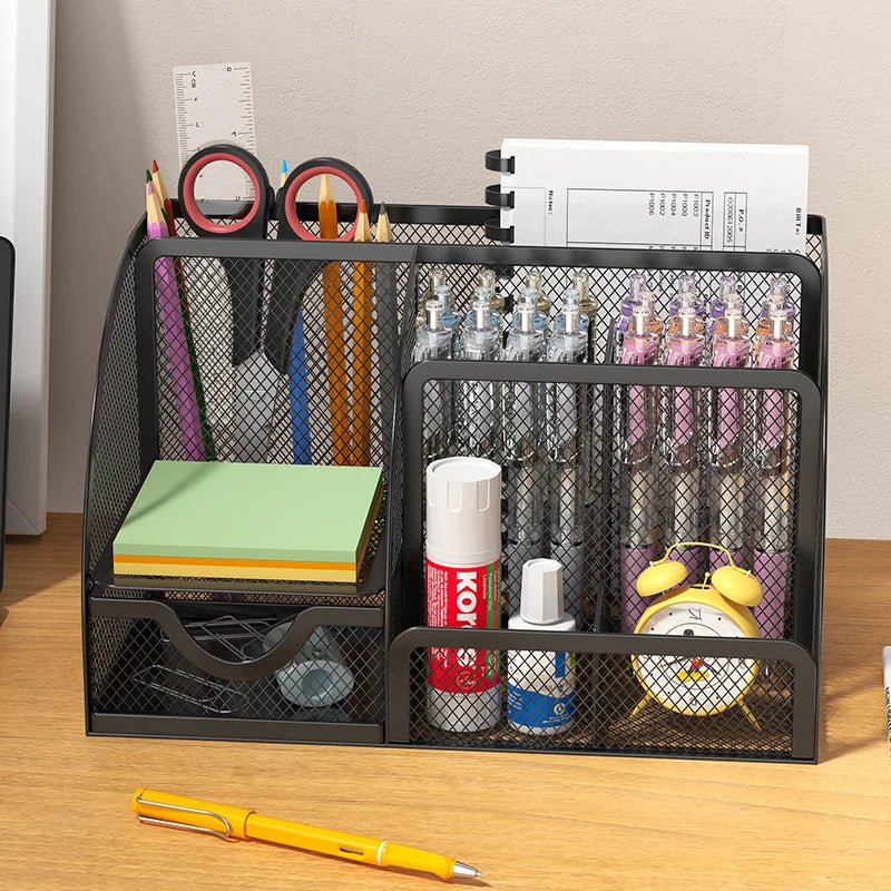 Creative Metal Pen Holder | Simple Stationery Storage Box for Desktop Decoration | Office Supplies Organizer for Students