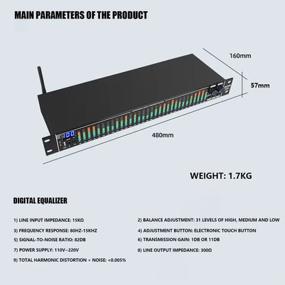 EQ31SUB Digital Equalizer - 31 Stage Tuner for Professional Stage Performance & Noise Reduction