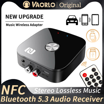 NFC Bluetooth 5.3 Audio Receiver – 3.5mm AUX, RCA Stereo, Lossless HIFI Music Wireless Adapter with USB U-Disk Play & Remote Control