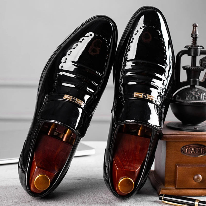 Men’s Patent Leather Oxford Shoes - Classic Slip-On Business, Wedding, Party and Office Dress Shoes Plus Size