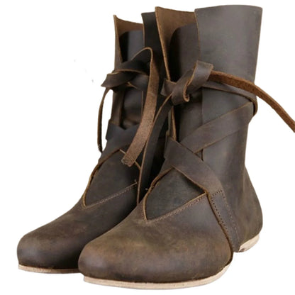Men’s Renaissance Leather Boots - Vintage Lace-Up Pirate Viking Cosplay Shoes