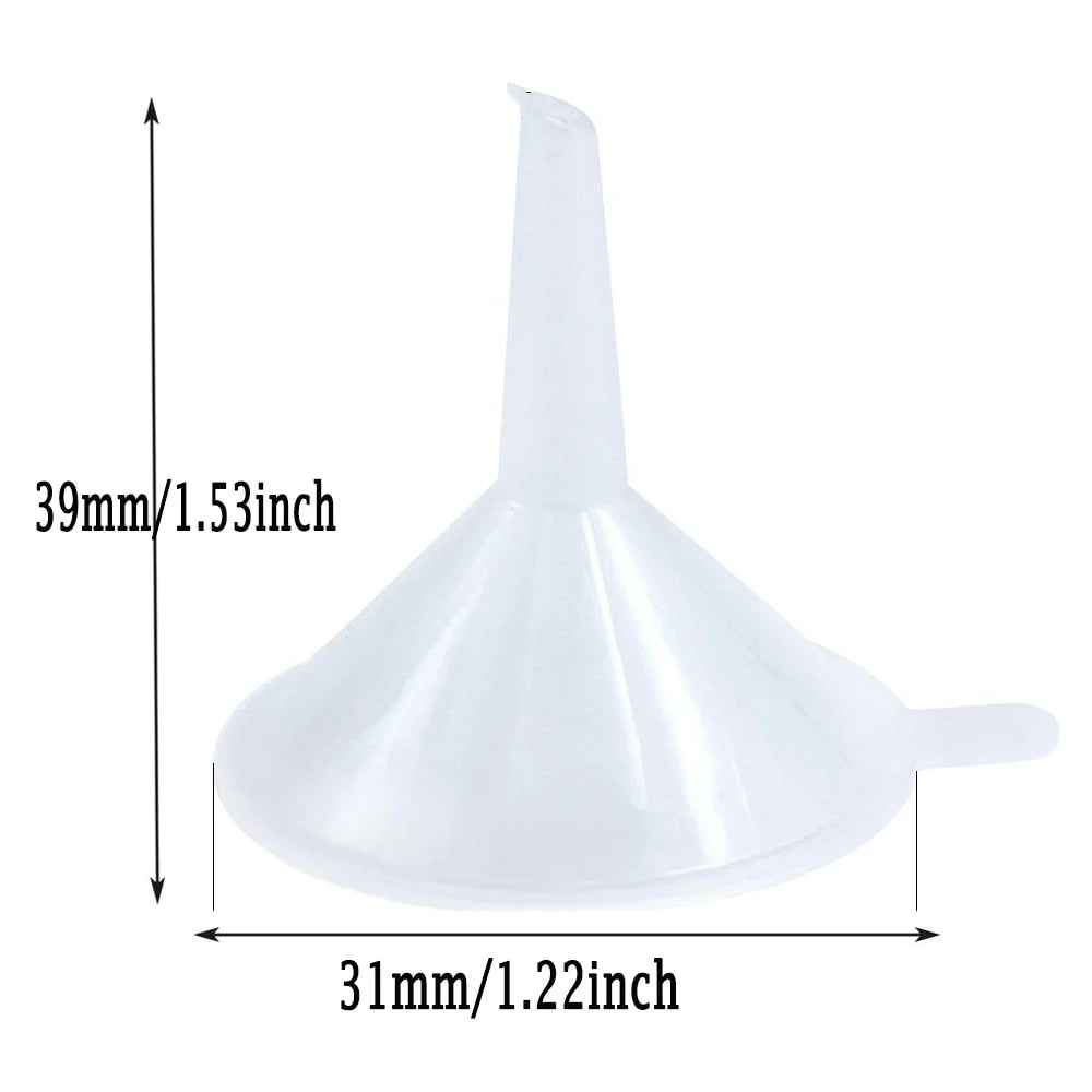 10-Piece Mini Plastic Funnels — Small Funnels for Essential Oil Bottles, Empty Lip Gloss Tubes, Perfume Bottles