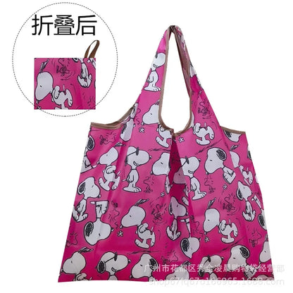 Snoopy Foldable Shopping Bag – Large Waterproof Nylon Tote, Reusable Portable Shoulder Bag for Women