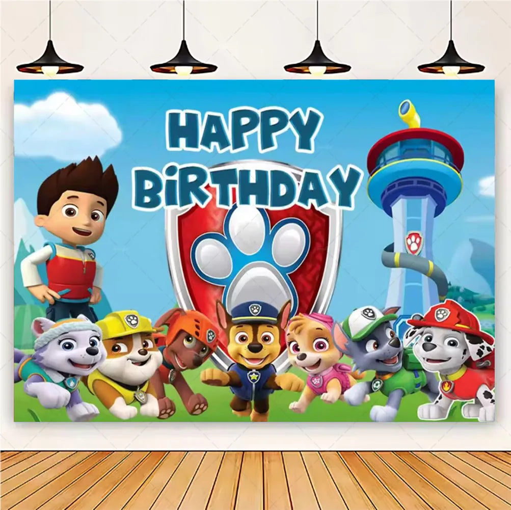 PAW Patrol Cartoon Puppy Birthday Party Backdrop – Animation Theme Decoration Background for Kids Party & Baby Shower Supplies Gift