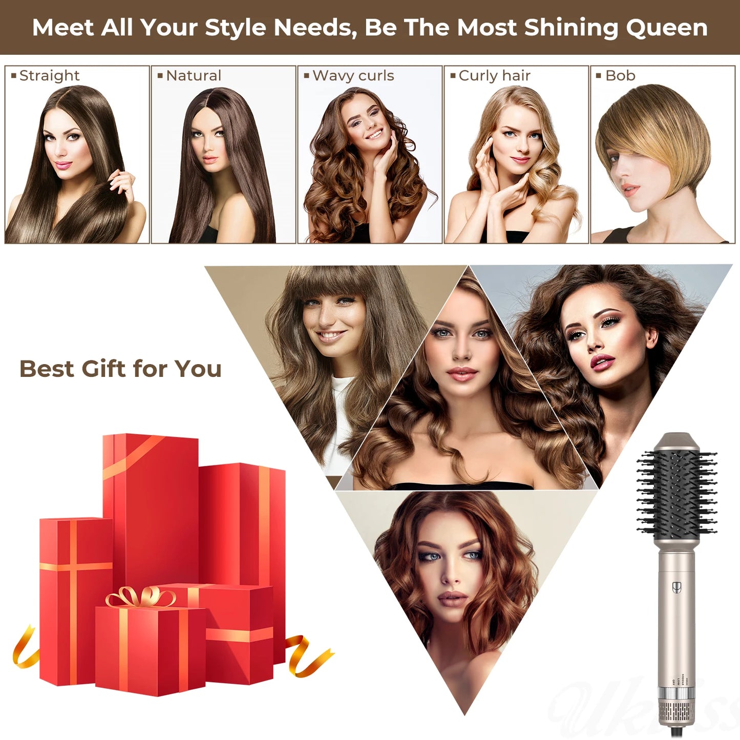 5 in 1 Hair Dryer Brush Set – Electric Hot Air Straightener & Rotating Curling Iron for Professional Multi-Styling