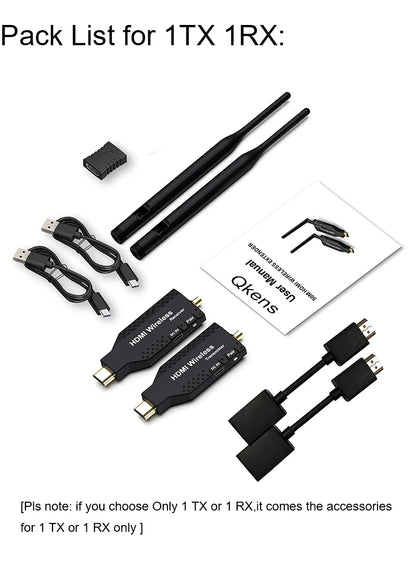 50m Wireless HDMI Extender – 1-to-2/3/4 Video Transmitter & Receiver for TV, Camera, Laptop, PC to Monitor or Projector