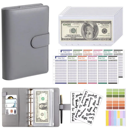 PU Leather Budget Binder with Cash Envelopes – A6 Planner Organizer, Zip Pockets for Saving Money, Small French Budget Pouch
