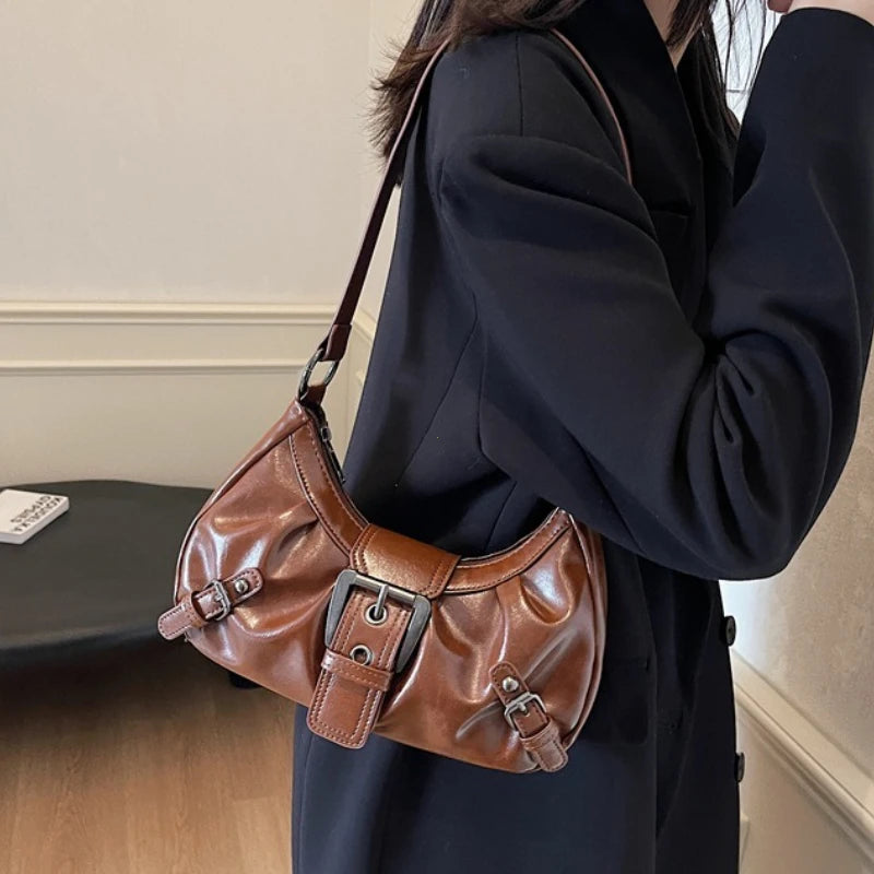 Y2K Retro Pleated Hobo Shoulder Bag for Women – Maillard Style Underarm Clutch Handbag for Travel, Work & Shopping