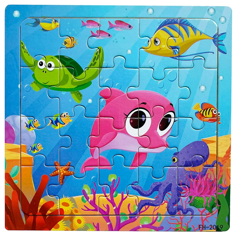 20-Piece Wooden Puzzle Set — Cartoon Animals, Cars, Letters & Numbers Educational Jigsaw Toys for Kids