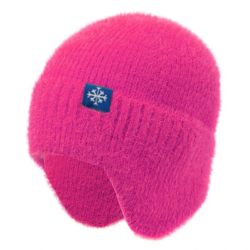 Women’s Earflap Winter Hat – Candy Color Faux Fur Knit Beanie, Kpop Style Streetwear Cap