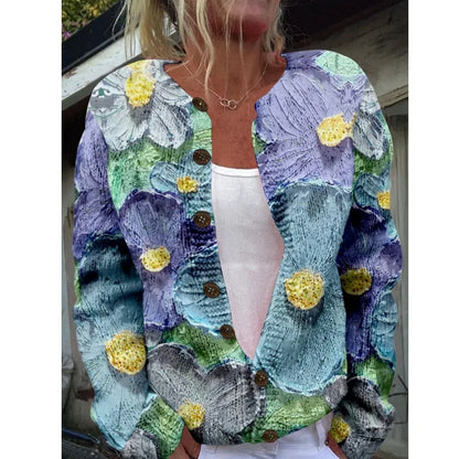 Women’s 3D Print Knitted Cardigan - Autumn Winter Vintage Thin Sweater Casual Fashion Knit Top