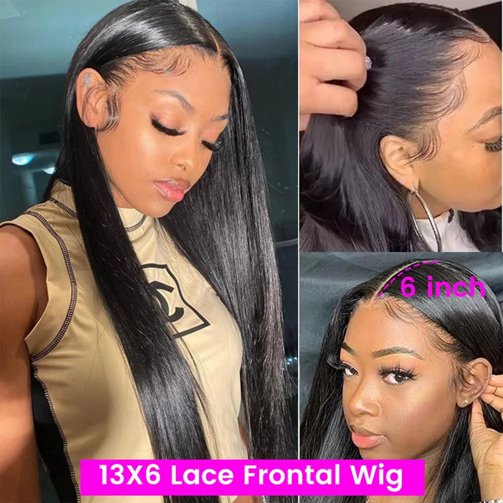 38 Inch 210% Density Bone Straight Lace Front Wig – HD Transparent 13x6 Brazilian Human Hair Wig for Women