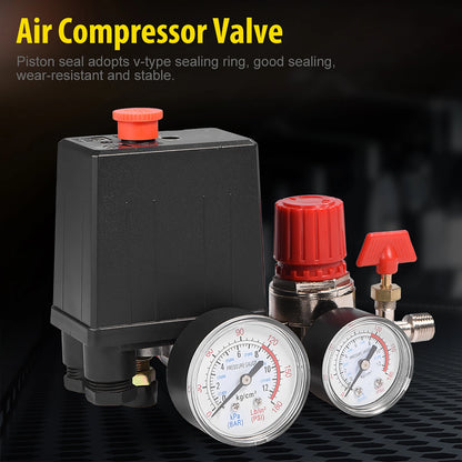 Air Compressor Pressure Switch Control Valve with Gauges - Small Regulator for Air Compressor Pressure Management