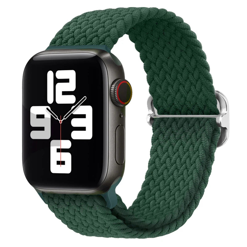 Braided Solo Loop Apple Watch Ultra Band – Elastic Nylon Adjustable Sport Bracelet Strap for iWatch SE, Series 3–9 (38mm–49mm)
