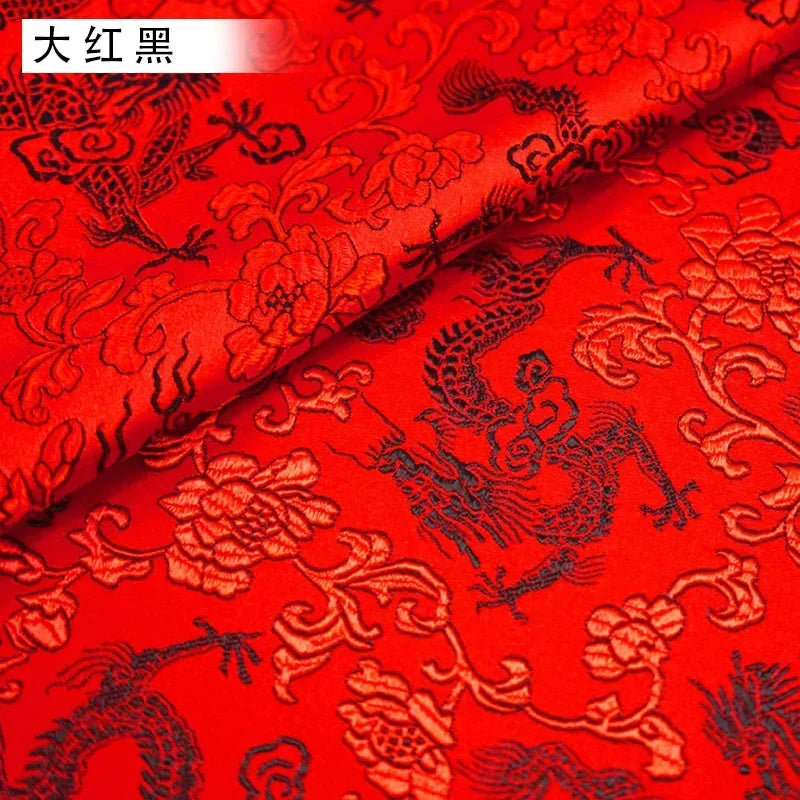 0.5/1/2m Brocade Satin Fabric — Dragon Pattern Material for Sewing, DIY Crafts, Gift Boxes & Patchwork