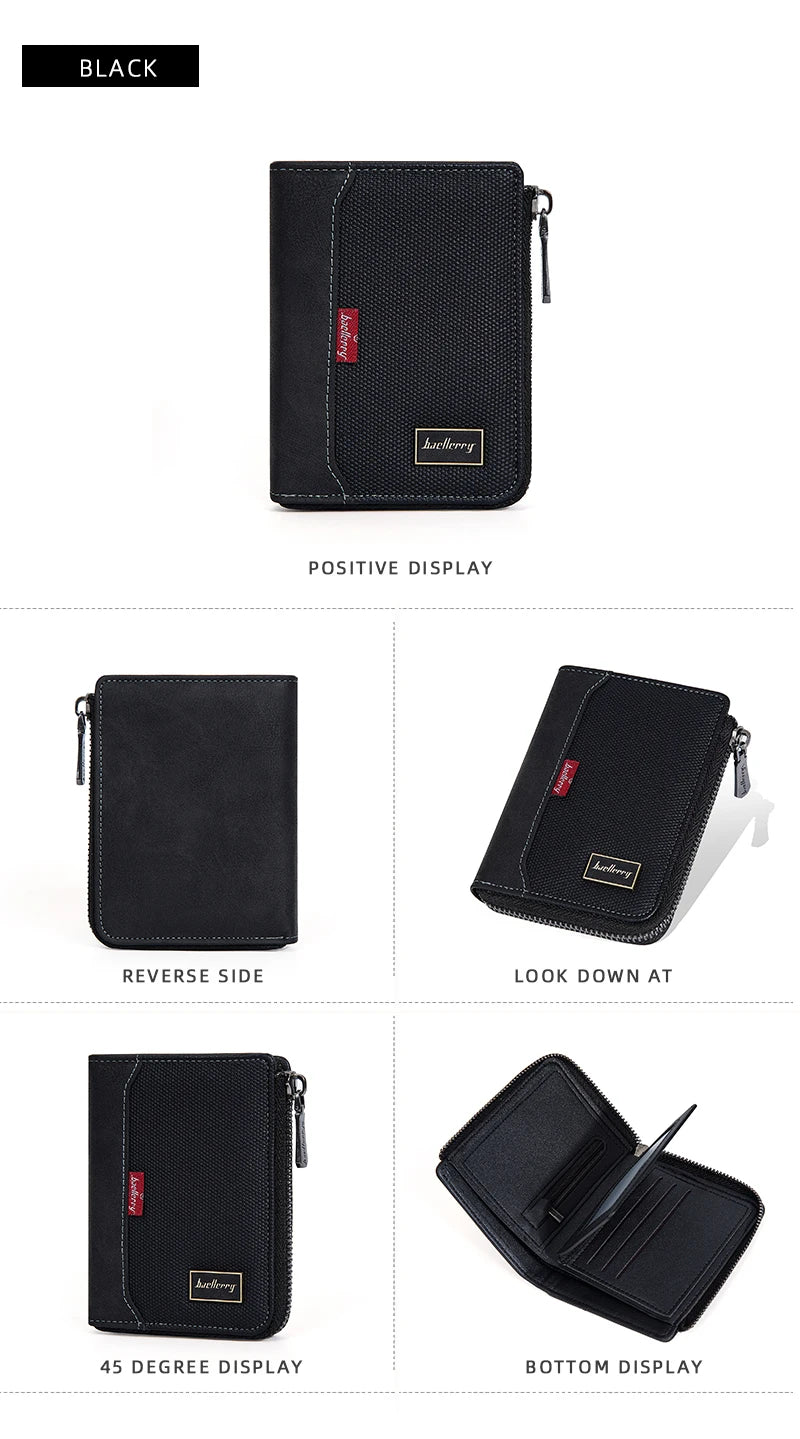 Baellerry RFID Short Men’s Wallet — Luxury Zipper Card Holder with Coin Pocket & Photo Slots