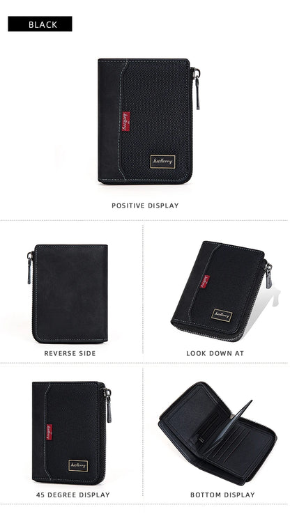 Baellerry RFID Short Men’s Wallet — Luxury Zipper Card Holder with Coin Pocket & Photo Slots
